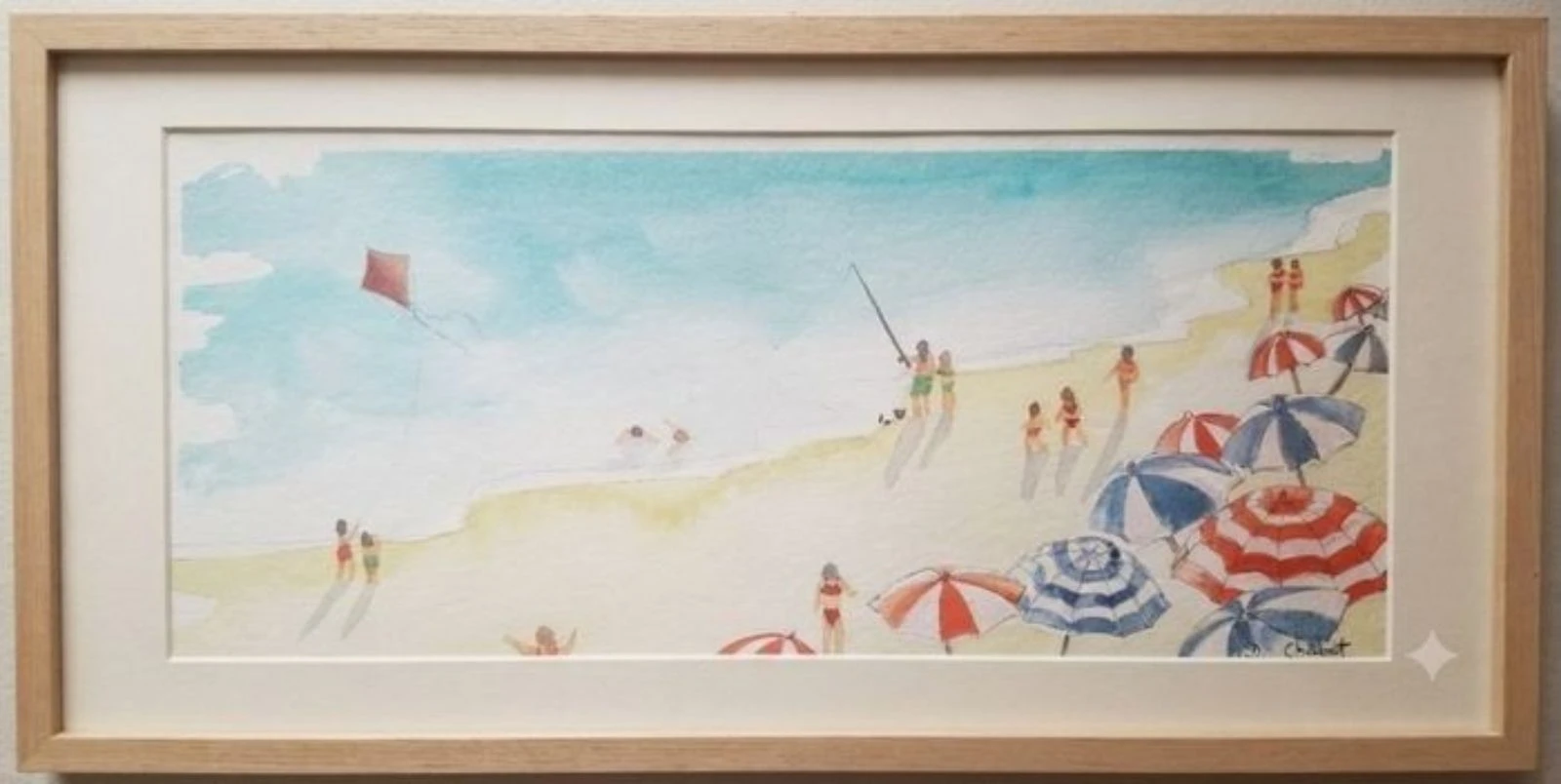 Belle aquarelle panoramique peinte à la main, unique et originale "les vacances à la mer"  – photo 4